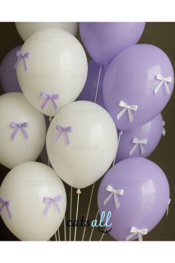 Çemrek Süs Parti Lilac White Bow Balloon Bundle 10 Pieces
