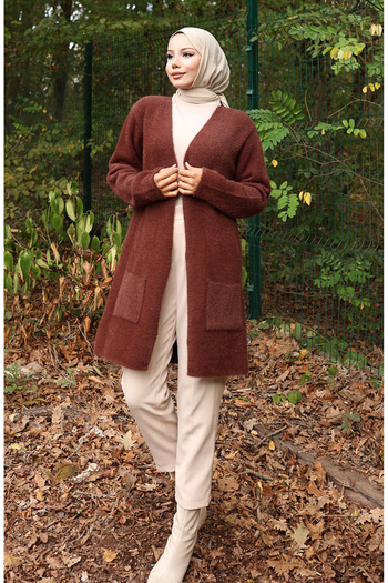 sefamerve Knitwear Pocket Cardigan 0412-04 Brown
