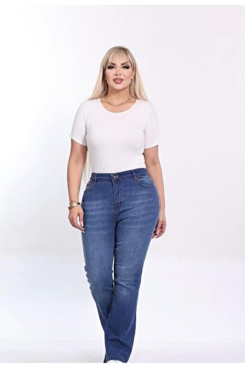 LİYACA Plus Size High Waist Spanish Flare Denim Jeans