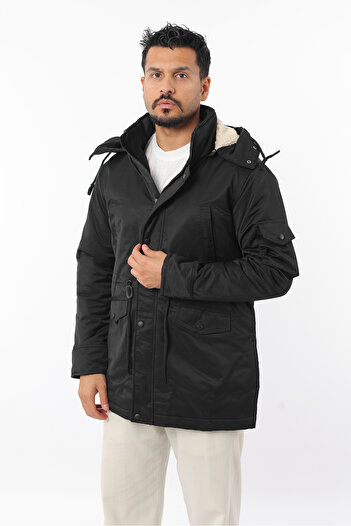 Rodrigo Men's Fur-Lined Winter Cold and Windproof Hooded Zippered Snap Coat