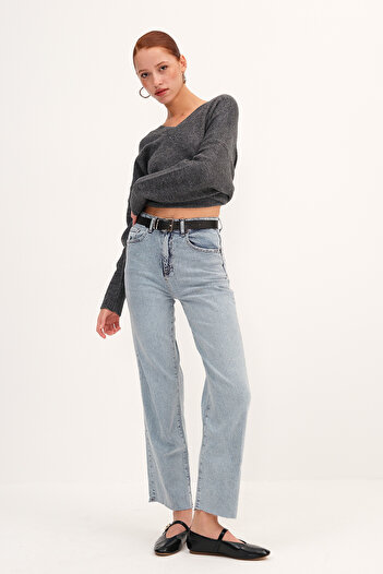 Addax Belted Straight Jean Pants Pn254