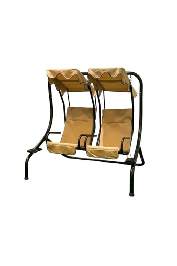 Family Ship Two-Person Garden Swing with High-Quality Fabric Canopy and Metal Base - Beige Color