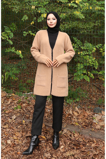 sefamerve Knitted cardigan with pockets 0412-01 milky coffee