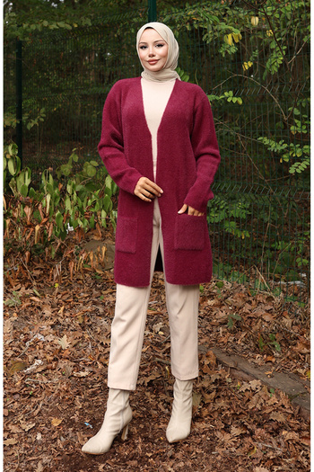 sefamerve Knitwear Pocket Cardigan 0412-05 Plum