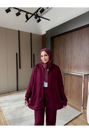 TUBA SÖZEN BUTİK 100% Cotton Hooded Zippered Two-Piece Set