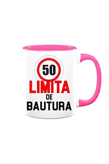 OEM Personalized mug with funny message: '50 drinking limit', Betaprint, ceramic, 330ml, white with pink