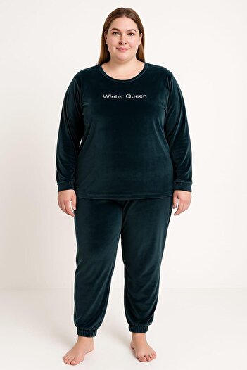 Pemilo Women's 13214-2657 Plus Size Velvet Pajama Set Petrol