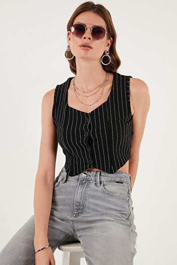 Lela Γιλέκο Slim Fit με λαιμόκοψη σε σχήμα καρδιάς, με χοντρά λουριά, Crop Vest 5865497
