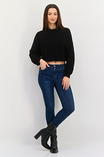 NIA Women Crew Neck Knitted Sweater, Black