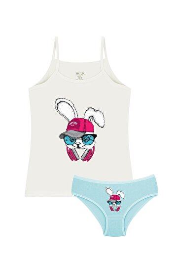 Öts Girl's Undershirt Panties Lycra Ecru Rabbit (96% Cotton - 4% Elastane)