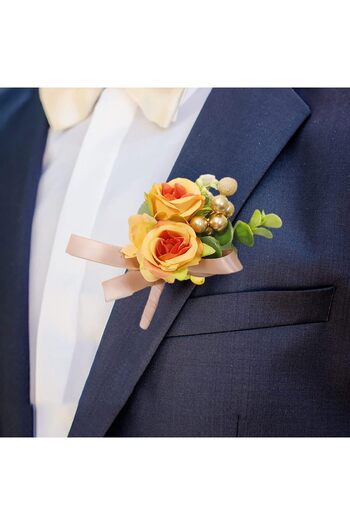 Generic Wedding Wrist Corsage Boutonniere Bride Groom Orange Champagne Hand Pocket Flower