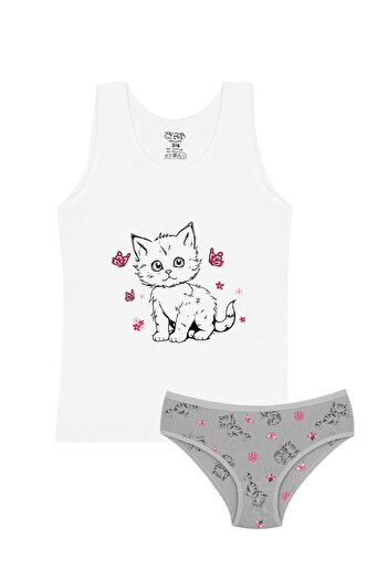 Öts Girl's Undershirt Panties Lycra White Cat (96% Cotton - 4% Elastane)