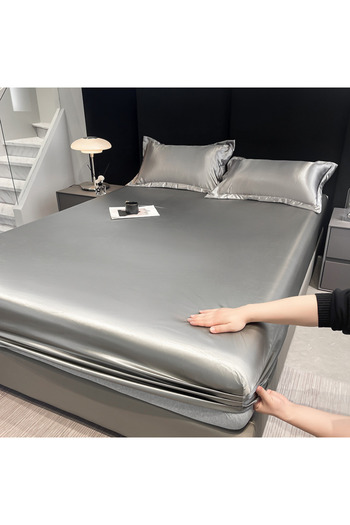 Rotixfy Satin Bed Sheet, Gray, 180x200 cm