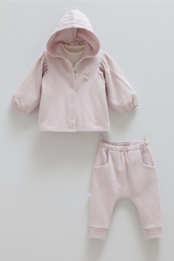 DIGERUI Love Feel Balon Sleeved Three-Piece Bottom Top Set Lilac