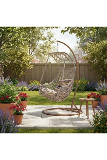 Family Ship Rattan and Metal Swing Chair for Outdoor Spaces - Gray