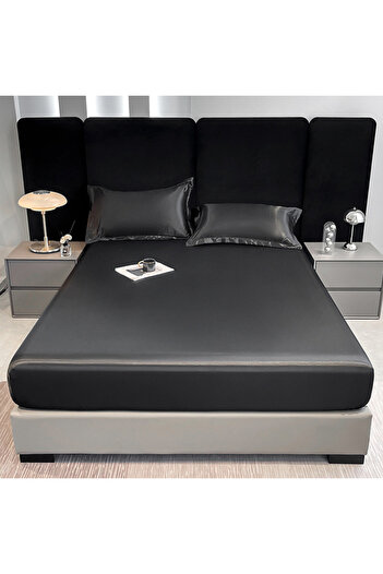 Rotixfy Satin Bed Sheet, Black, 180x200 cm