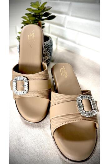 Generic Elegant Women’s Sandal with Rhinestone Buckle – Comfortable Slip-On Wedge Slippers For Ladies
