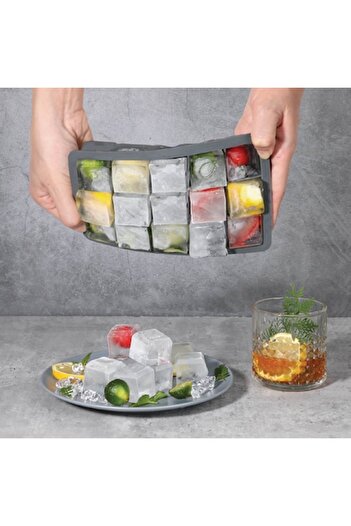 SHOPIENS Silicone Ice Cube Tray, 15 Cubes, Anthracite, 11 x 17.5 x 3 cm - MYONNA