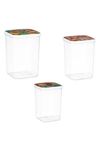 ANTBRO Set Recipiente Alimente, Transparent, Capace Multicolor, 3 Dimensiuni, 3 Bucati, Plastic