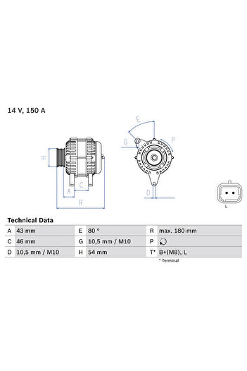 Bosch Generator / Alternator PEUGEOT 206 hatchback (2A/C) 1999-2009