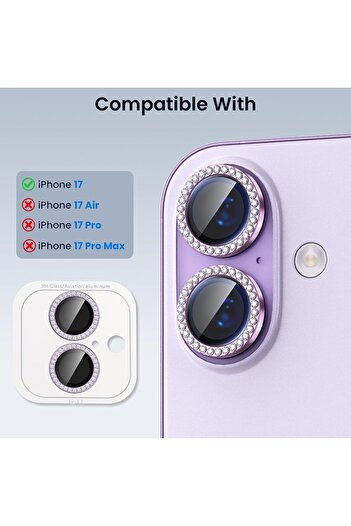 Fibaks iPhone 17 Compatible Shiny Gemstone Camera Protection Colorful Lens Protector Tempered Glass