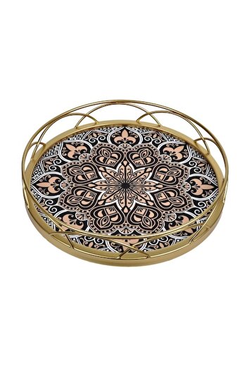 ANTBRO Serving Tray, Mandala Design, Gold Brown Nude, 32cm, Metallic, MYONNA