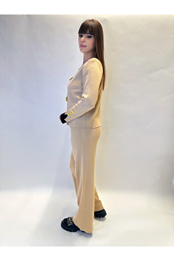 IFASTFASHION Elegant women's set with blouse and wide pants - gold details, loose fit, soft material