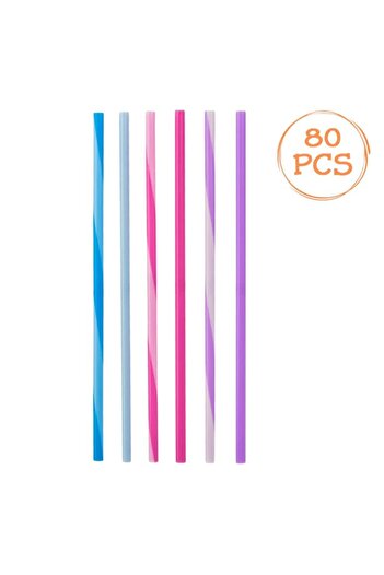 SHOPIENS Reusable Multicolor Plastic Straws, Set of 80, 6x200mm
