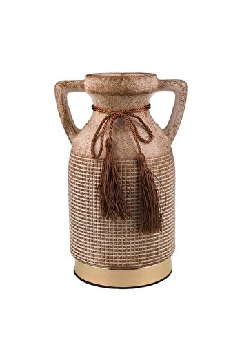velve Ceramic vase with two handles and decorative cord, Pearl Brown, 14x22 cm