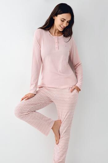 Pierre Cardin Paris Women's Pink Modal Cotton Long Sleeve Comfortable Pajama Set