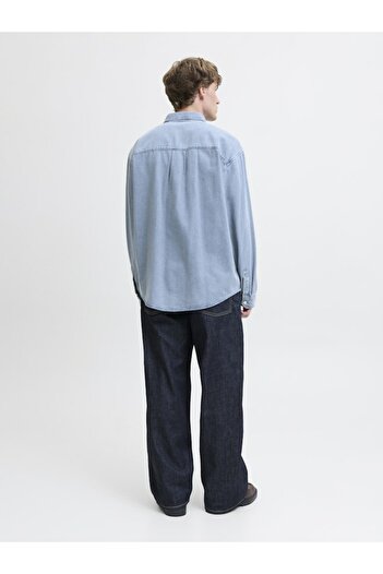 Jack & Jones Erkek Mavi Jornorrebro Denim Shirt Ls Sn Jean Gömlek 12282775-Mediumblu