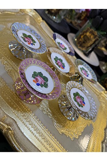 Handmade Esterhomedecor 6-Piece Hand-Painted Porcelain Coffee Side Tray for Turkish Delight
