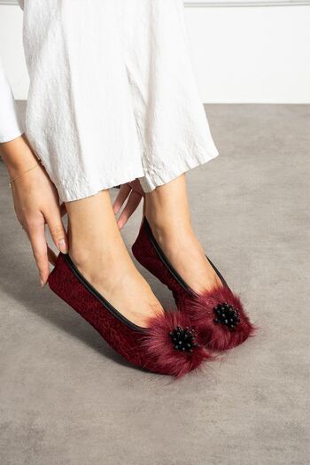 FUGA MODA Piky Bordo Pisi Pisi Booties Slippers Home Slippers Non-Slip Noiseless Folding Sole