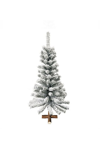 de Artificial Snowy Christmas Tree with Wooden Base, 120 Branches - 120cm