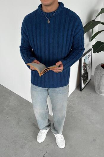 HAFKAGİYİM Indigo Soft Premium Knitted Relaxed Sweater