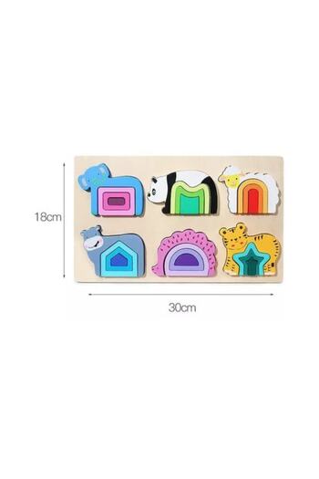 OEM Educational wood puzzle with animals, geometric shapes, multicolor, 24 pieces, 3+ years