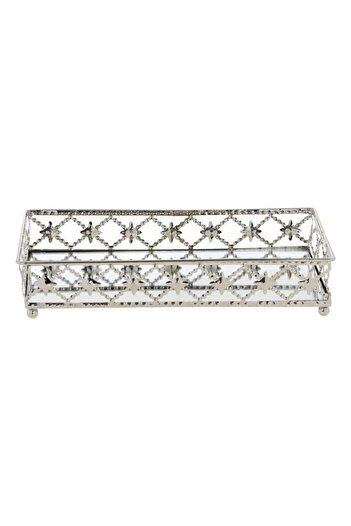 DavidaHome Candle holder, made of metal and mirror, 25x14x4 cm, silver