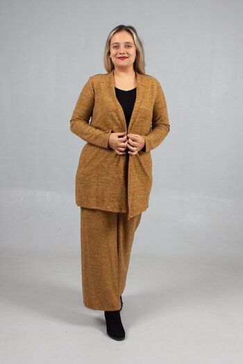 Truva XXL Cotton Wool Viscose Plus Size Pants Cardigan Set Mustard