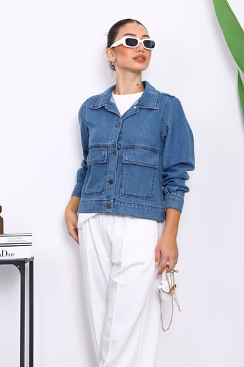 İmajButik Blue Pocket Denim Jacket