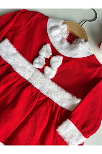 ELAGÜL Kız Çocuk Bebek Tay Tüyü Fiyonklu Kırmızı Noel Yılbaşı Kostüm Kıyafeti