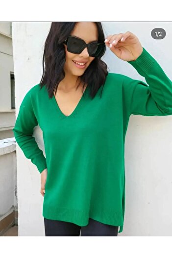 tülaybutik Women's V-Neck Plain Knitwear Sweaters