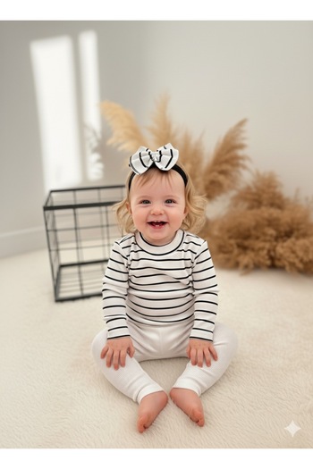 BAHNUR White Baby Tights Bluz Bandana Set Set