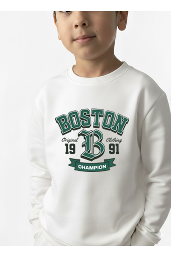 Let's Wear Boston Printed Kids Hoodie with Pockets and Drawstring Premium Compact Sweatshirt Tracksuit Set