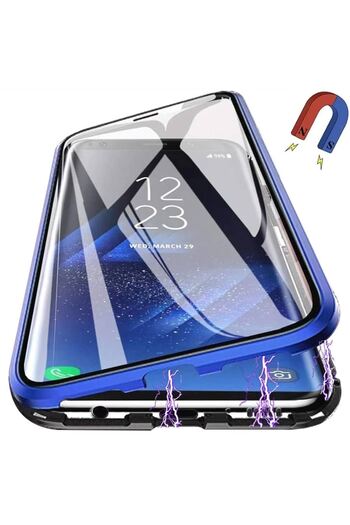 Bibilel Magnetic Case, High Quality for iPhone X/Xs, Metal Frame and Tempered Glass Back, blue