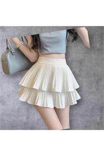 Korean Pleated Skirt for Women High Waist Puffy A Line Mini Skirt