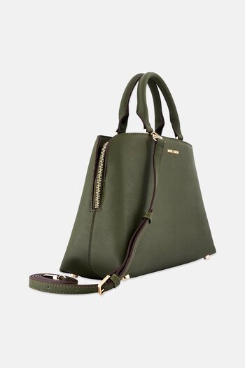 Anne Klein Women Hardware Logo Satchel Bag With Coin Pouch, Dark Olive