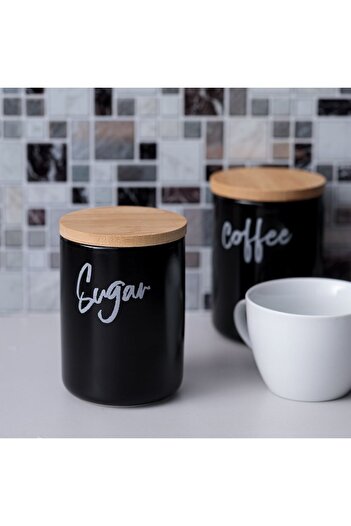 ANTBRO Ceramic Container with Bamboo Lid, Black, 0.8L, Sugar
