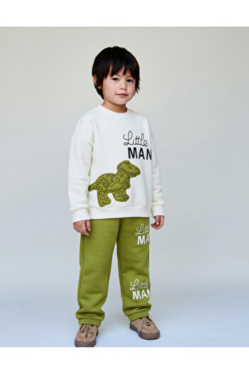 Magu Boy's Cotton Green Little Man Dinosaur Printed Tracksuit Set - Comfortable Fit Model