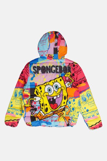 NİCKELODEON Kids Girl Sponge Bob Square Print Quilted Jacket, Pink Combo