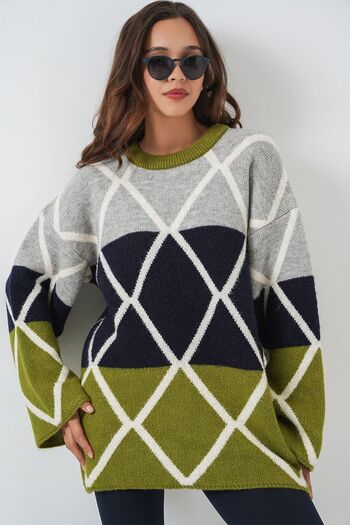 Hiccup Bdart Round Neck Oversized Ribbed Knit Sweater